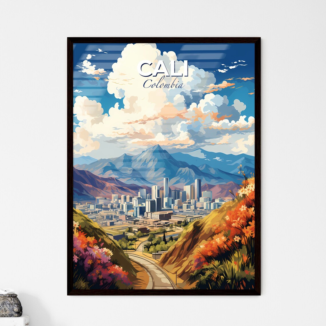 Cali Colombia Bright Bold Scenic Illustrated City Travel Art Poster