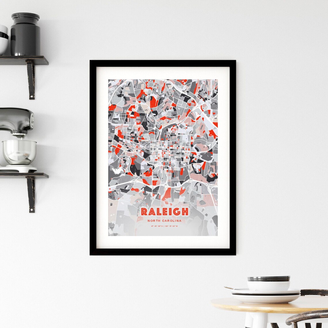 Raleigh North Carolina Bold Red Modern City Street Map Artwork Poster - Image 2
