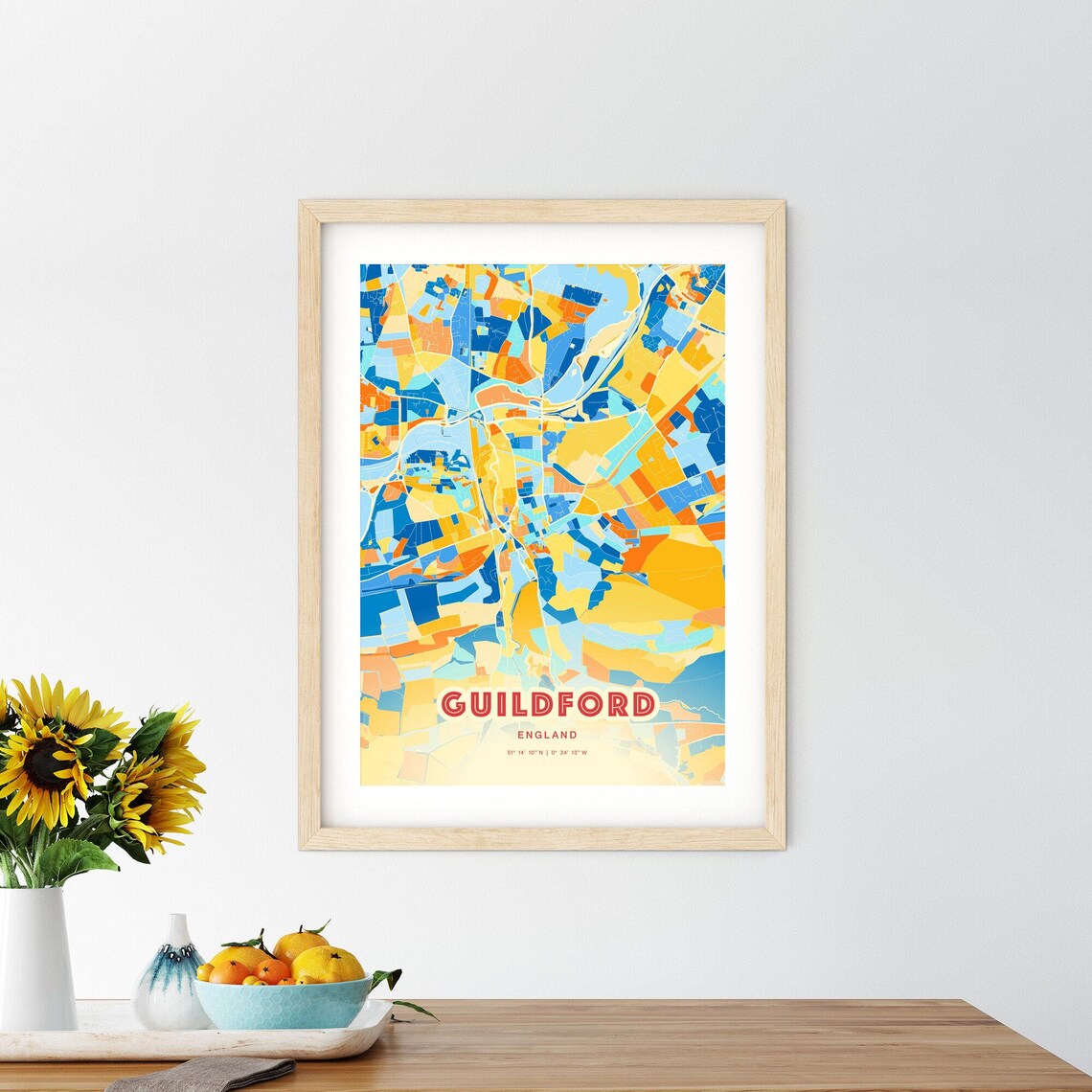 Guildford England Vibrant Blue Orange Street Map Art Decor City Poster - Image 2