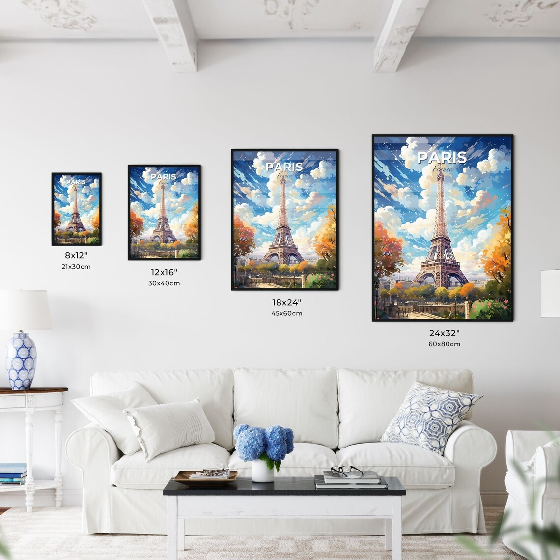 Paris France Poster Eiffel Tower Illustrated Autumn Travel Skyline Art - Image 3