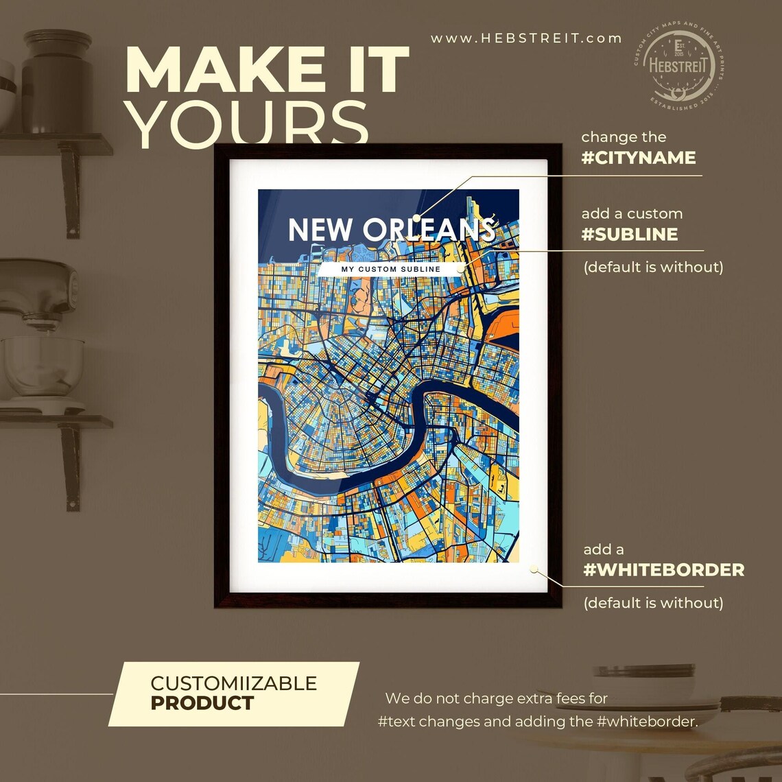New Orleans Louisiana Vibrant Colorful Mosaic City Street Map Art Poster - Image 2