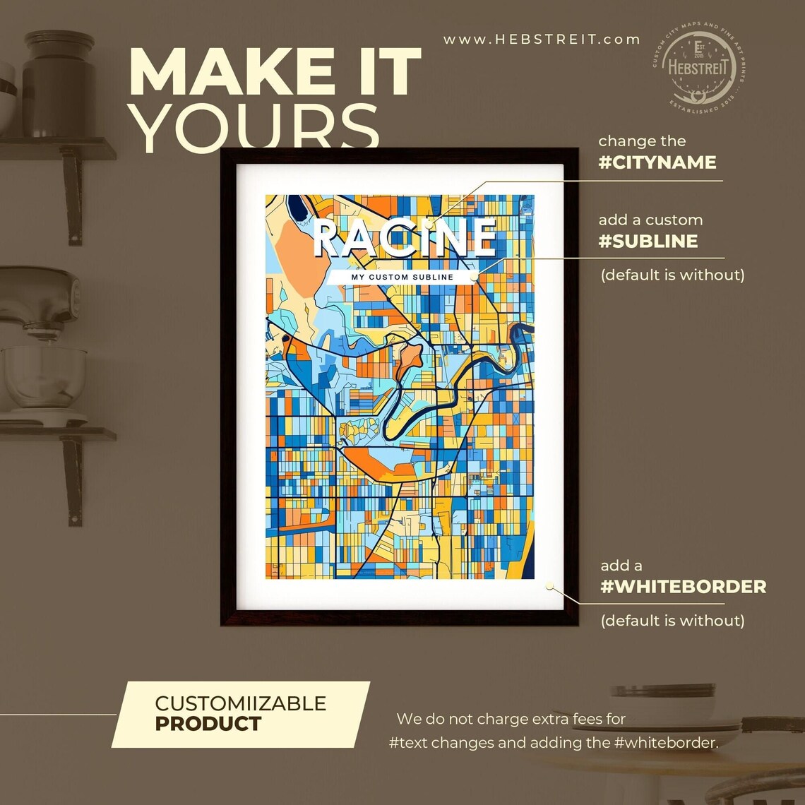 Racine Wisconsin City Map Poster Colorful Modern Home Wall Decor - Image 2