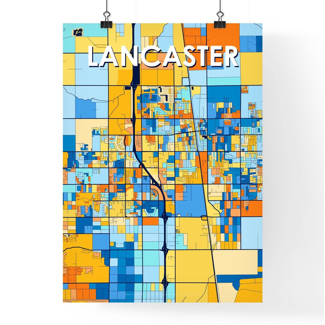 Lancaster California Colorful Modern City Street Map Artwork Poster - Image 4