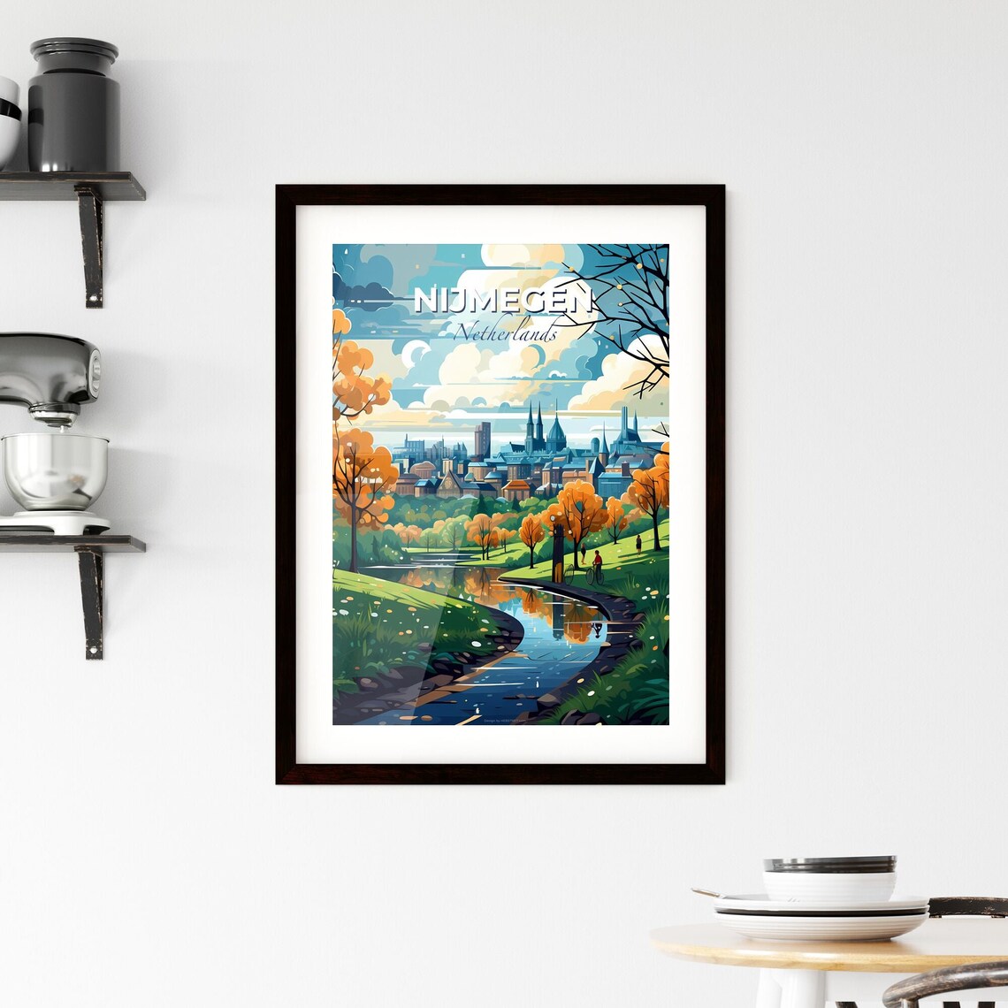 Nijmegen Netherlands Autumn Canal Park Cyclist City View Poster - Image 2