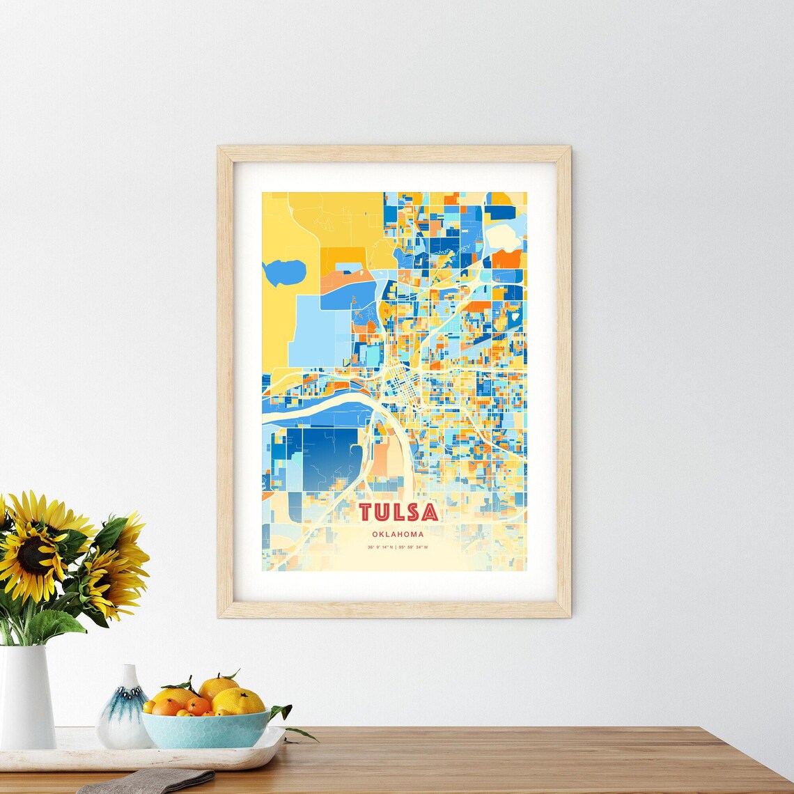 Tulsa Oklahoma Modern Geometric Blue Orange City Map Art Poster - Image 2