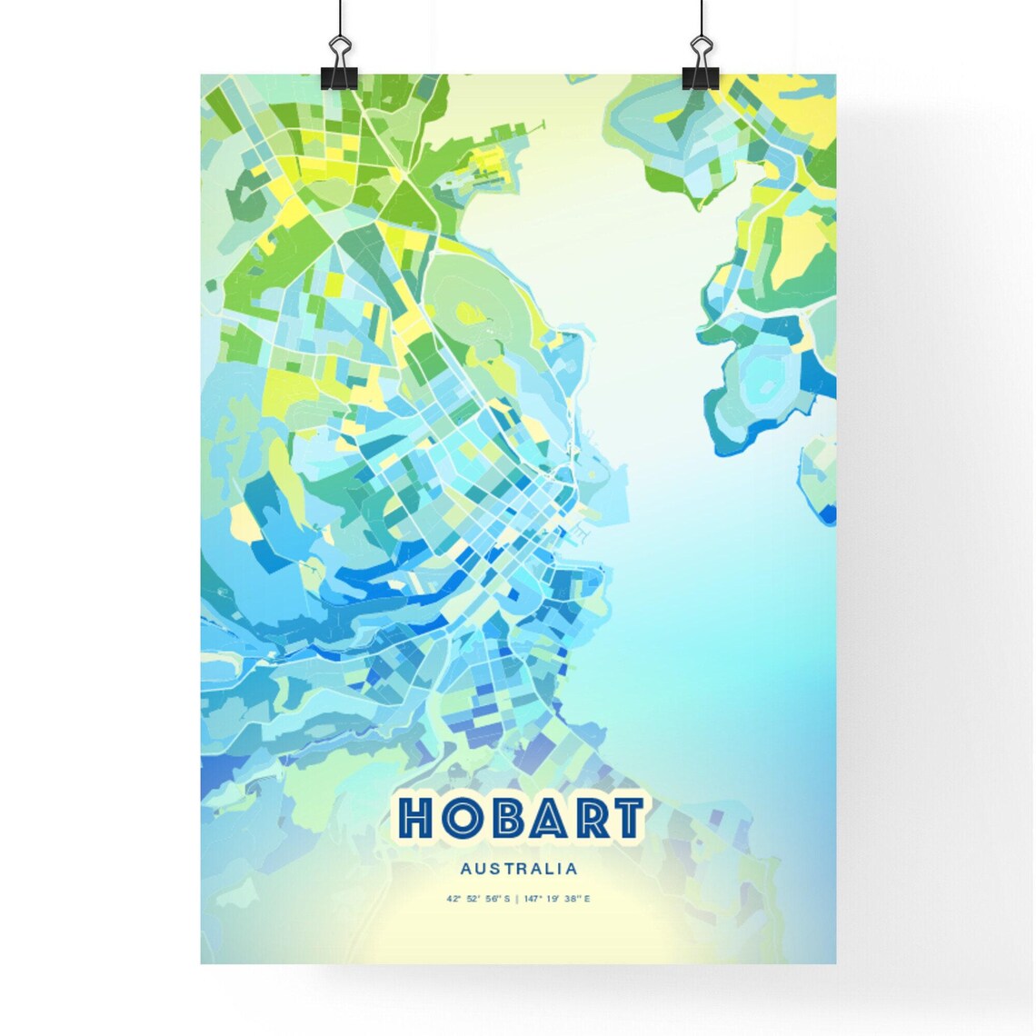 Hobart Australia Soft Blue Green Street Map City Decor Art Poster - Image 3