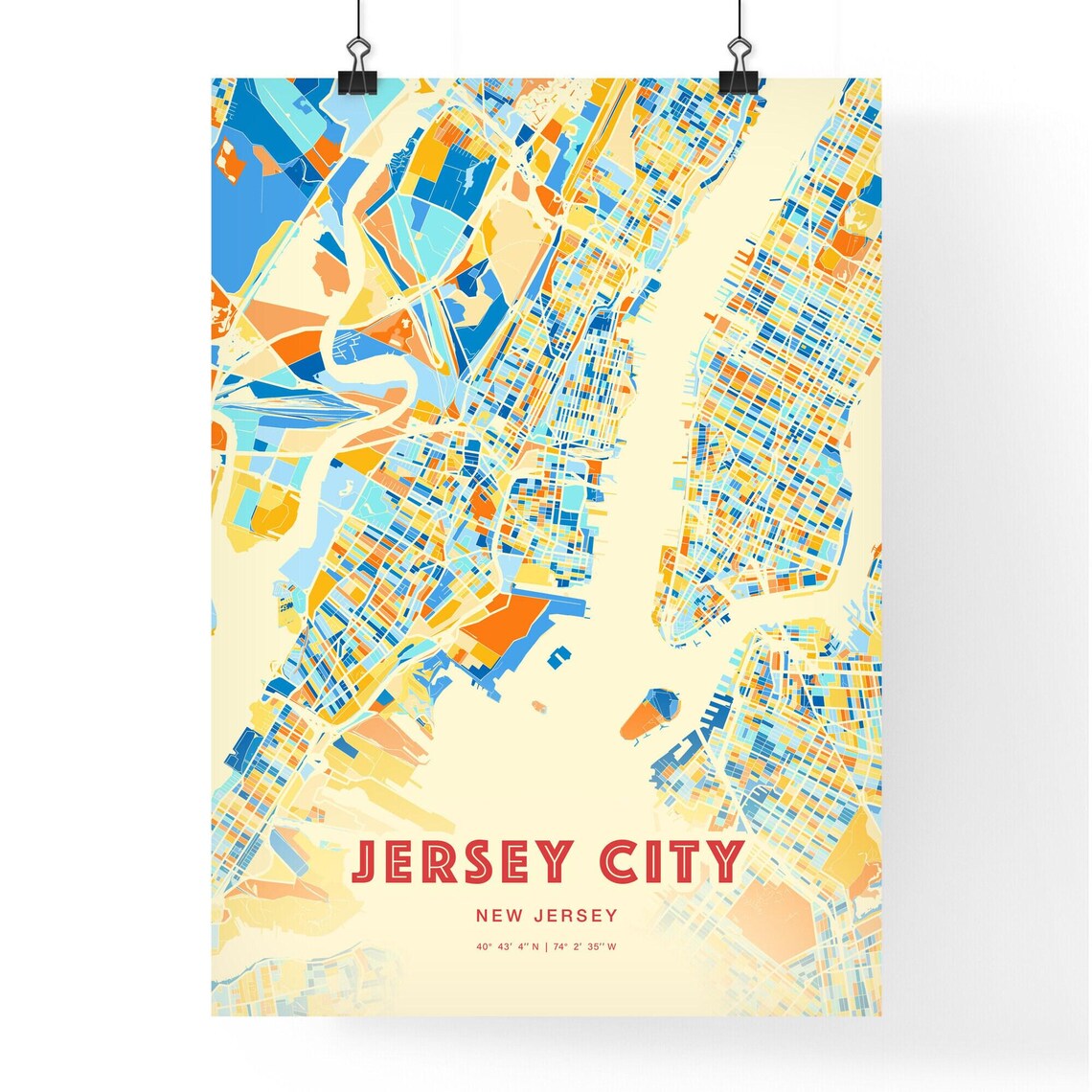 Jersey City New Jersey Colorful Harbor View City Map Art Poster - Image 3