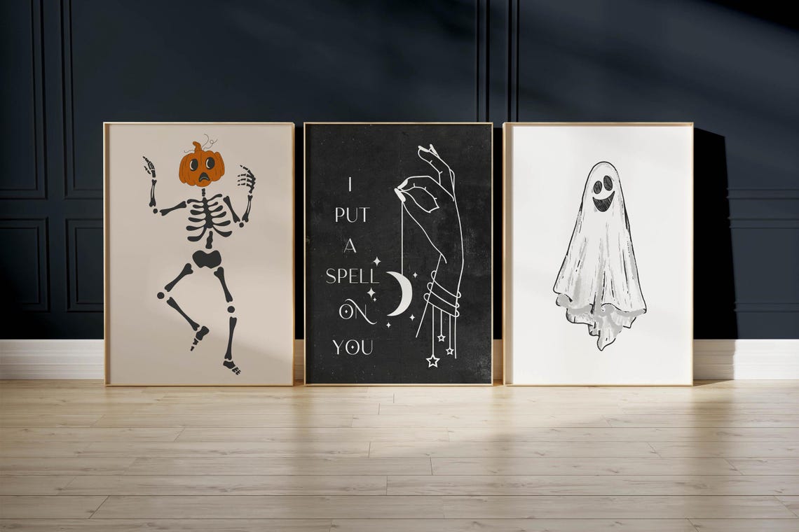 Cute Happy Smiling Ghost Sketch Minimalist Halloween Wall Poster - Image 4