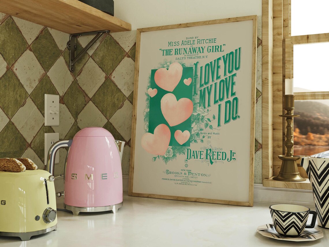 Vintage I Love You My Love I Do Valentine Sheet Music Poster - Image 4