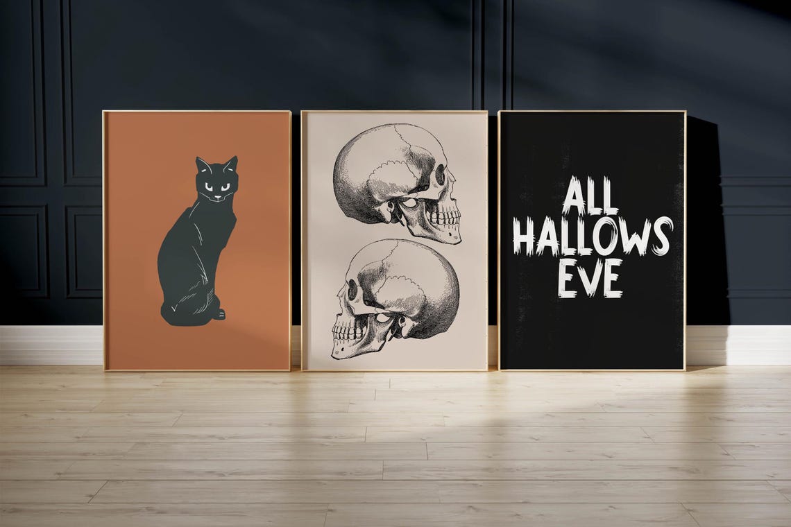 All Hallows Eve Distressed Brush Lettering Black Halloween Poster - Image 4