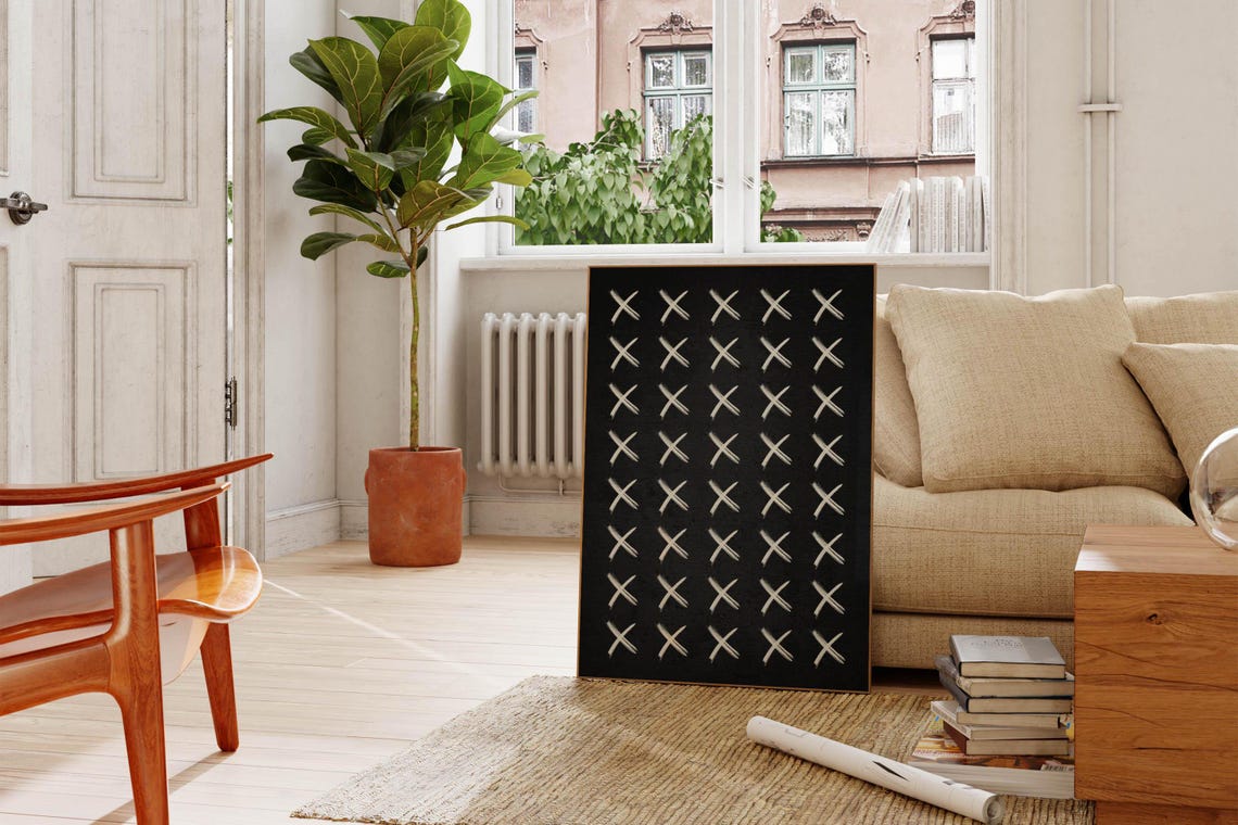 White X Marks Pattern On Black Minimalist Halloween Wall Decor Print - Image 2