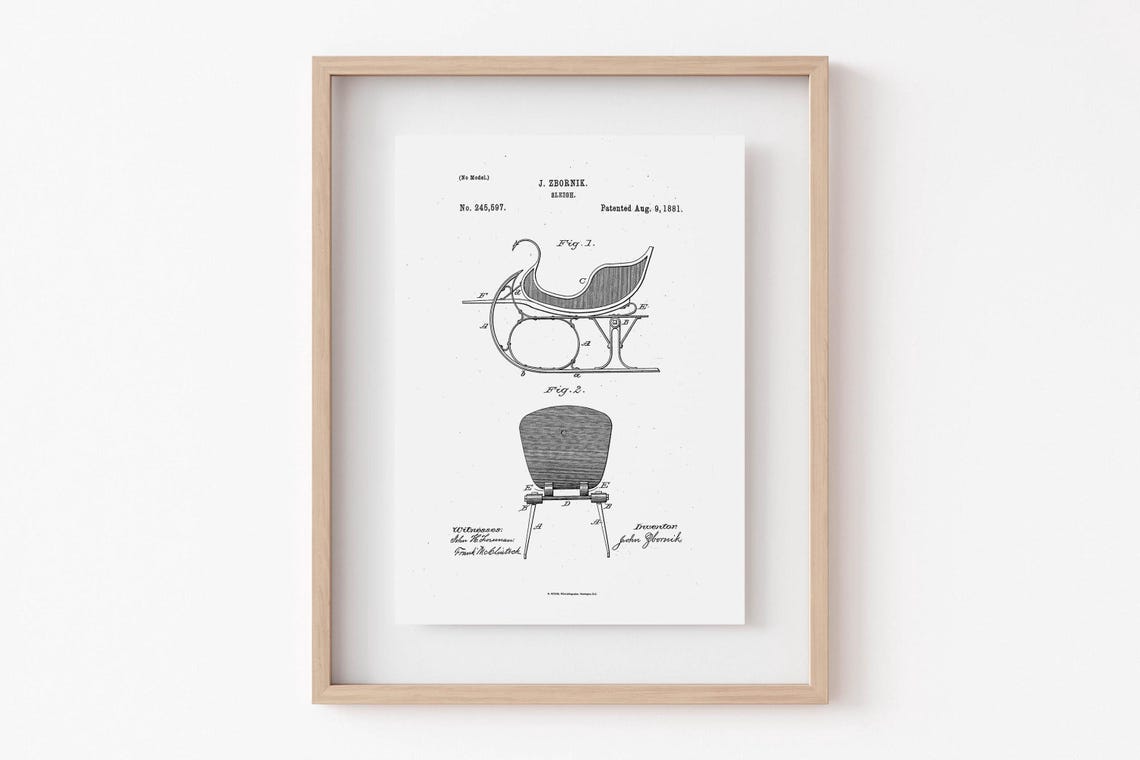 1881 Sleigh Patent Drawing Zbornik Monochrome Vintage Poster - Image 3
