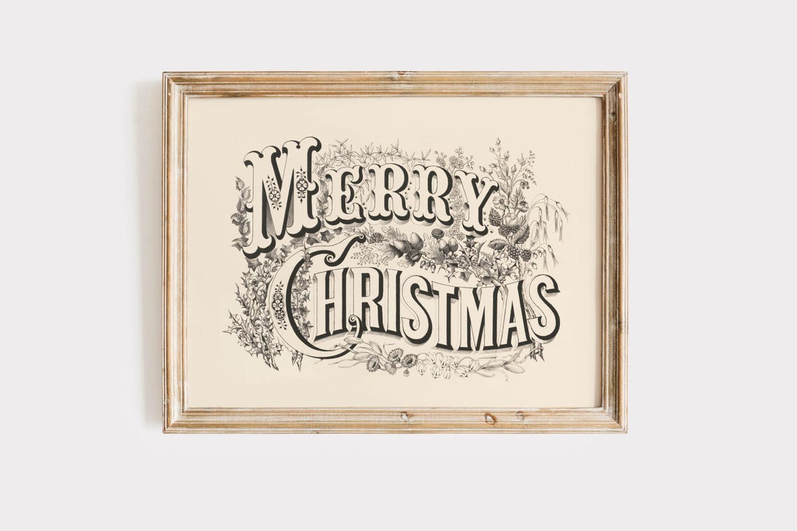 Merry Christmas Victorian Ornate Botanical Vintage Lettering Poster - Image 4