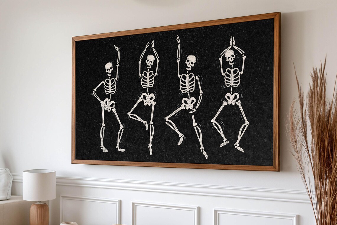 Dancing Skeletons Black Glitter Background Funny Halloween Party Poster - Image 3