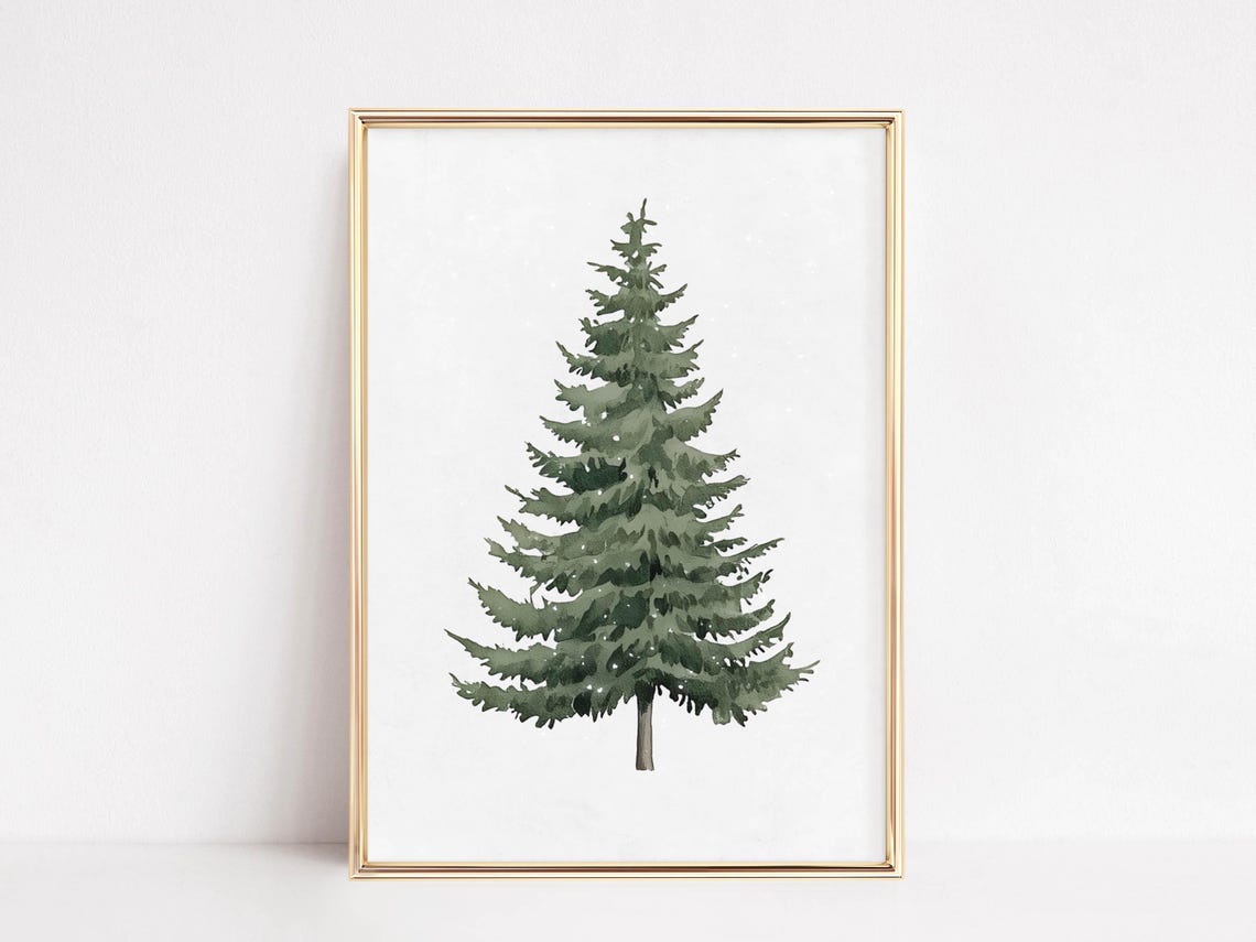 Watercolor Christmas Pine Tree Snowy Branches Winter Wall Poster - Image 3