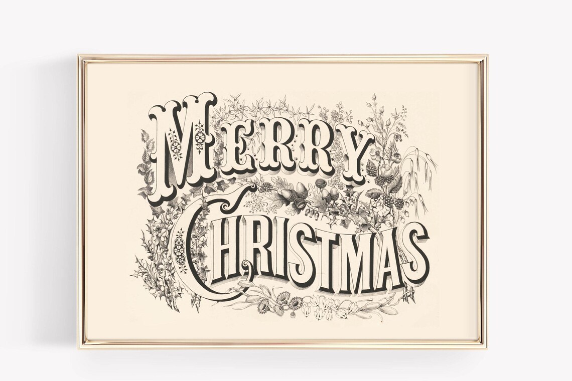 Merry Christmas Victorian Ornate Botanical Vintage Lettering Poster - Image 2
