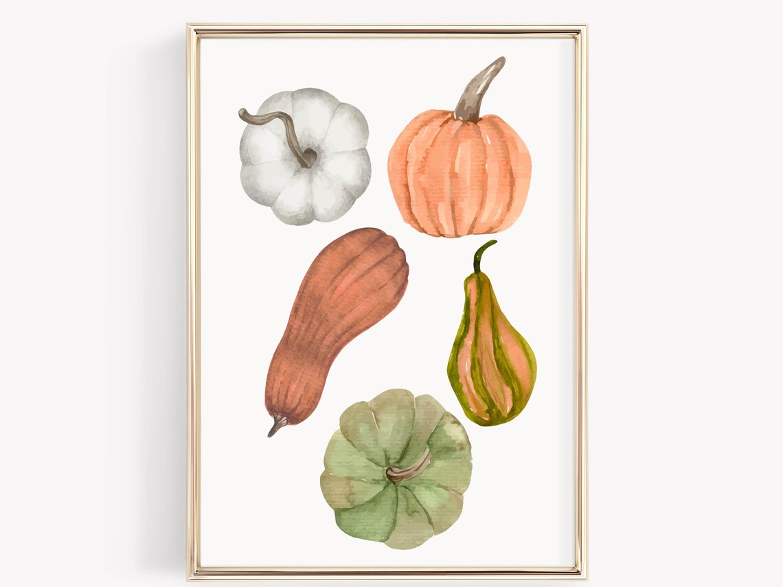 Watercolor Pumpkins And Fall Gourds Minimalist Autumn Art Poster - Image 3