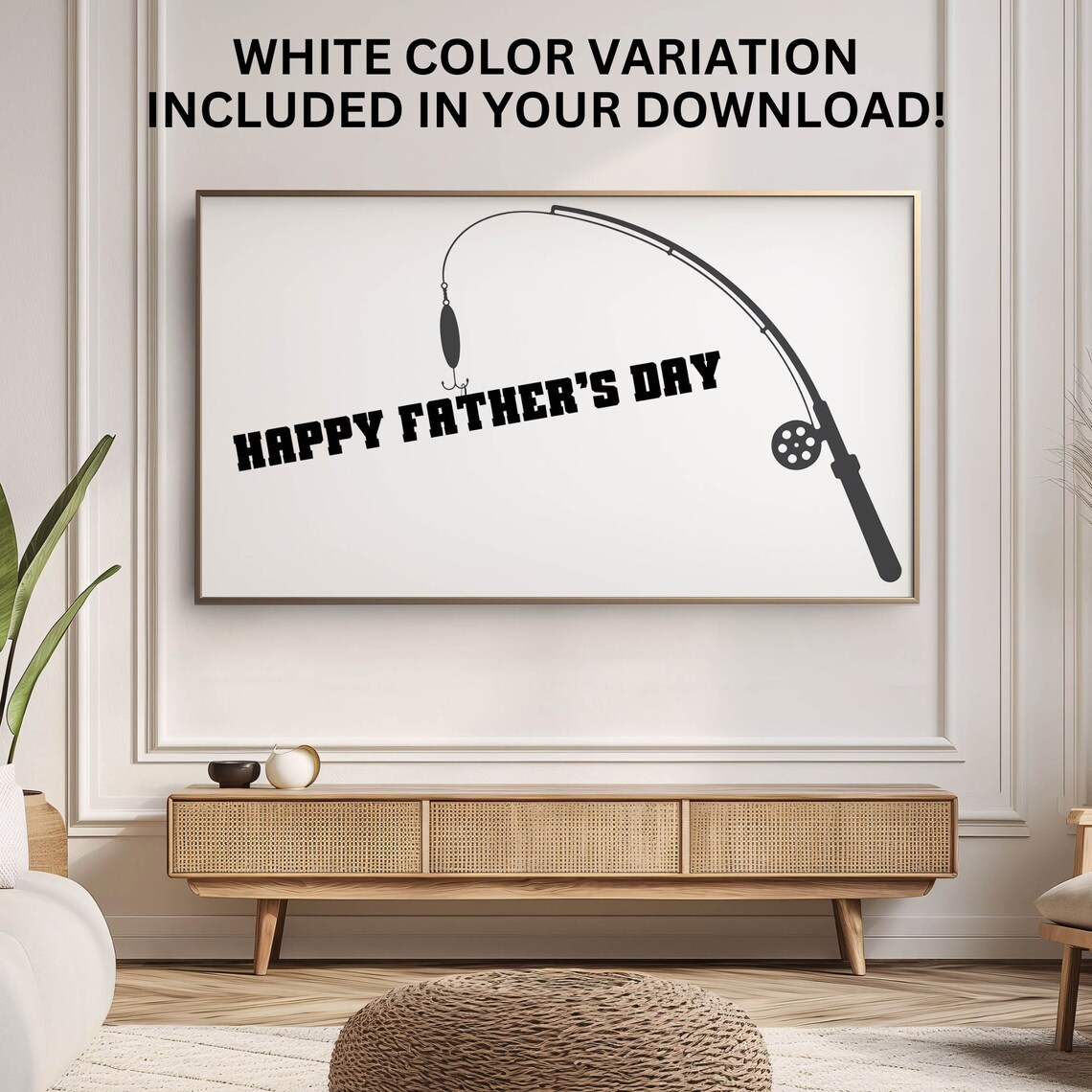 Happy Fathers Day Fishing Rod Silhouette Navy Blue Gift Poster - Image 4