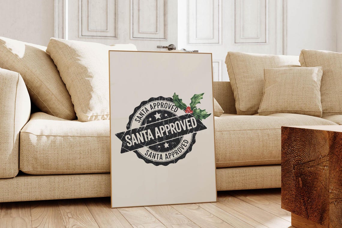 Santa Approved Vintage Rubber Stamp Badge Christmas Art Poster - Image 4