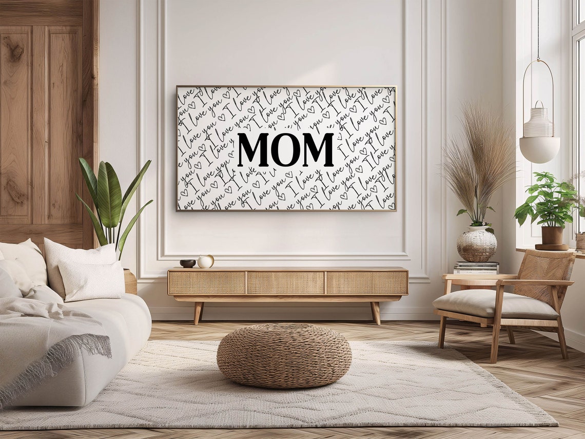 Mom I Love You Script Pattern Mother Day Gift Black White Poster - Image 2