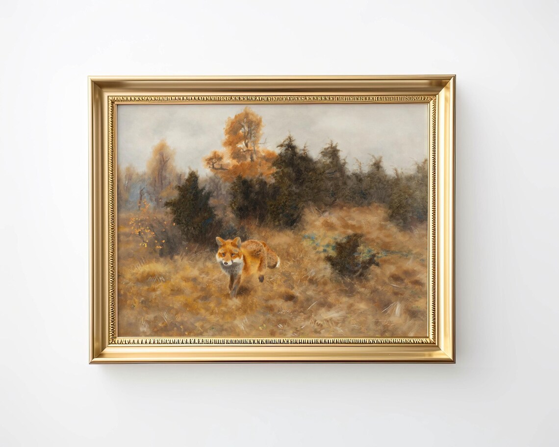 Vintage Fox Oil Painting Golden Autumn Woodland Landscape Poster - Image 6