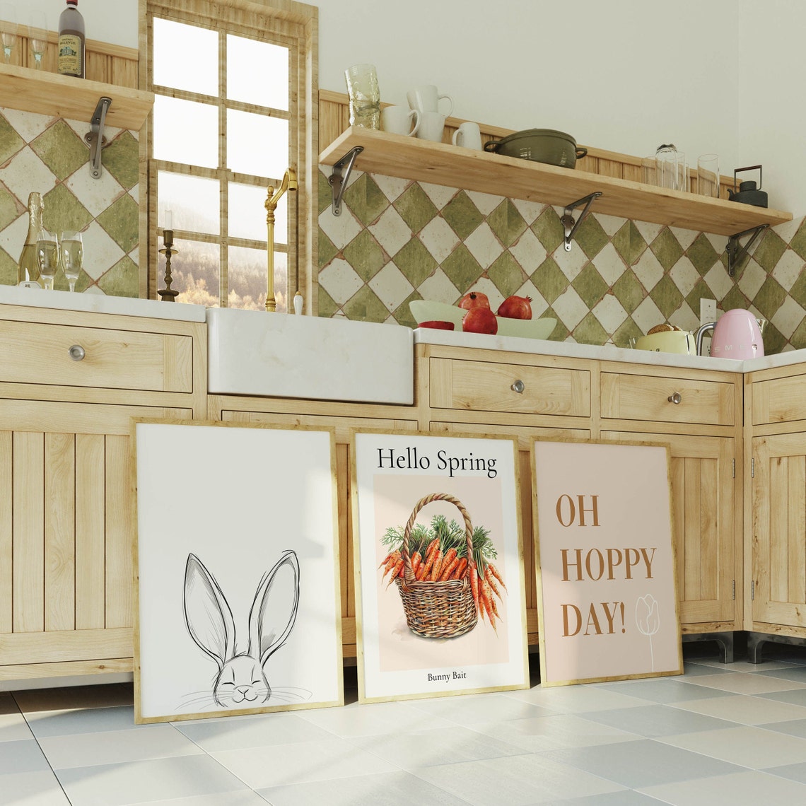 Hello Spring Bunny Bait Carrot Basket Watercolor Easter Poster - Image 3