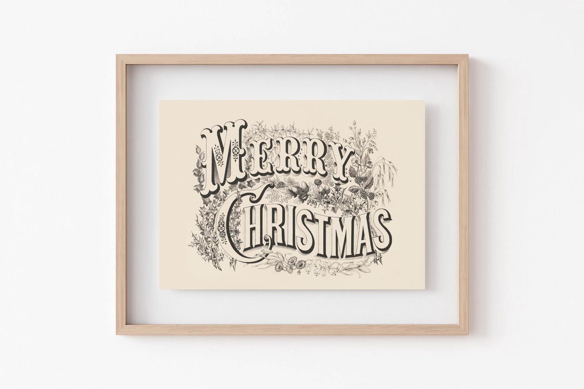 Merry Christmas Victorian Ornate Botanical Vintage Lettering Poster - Image 6