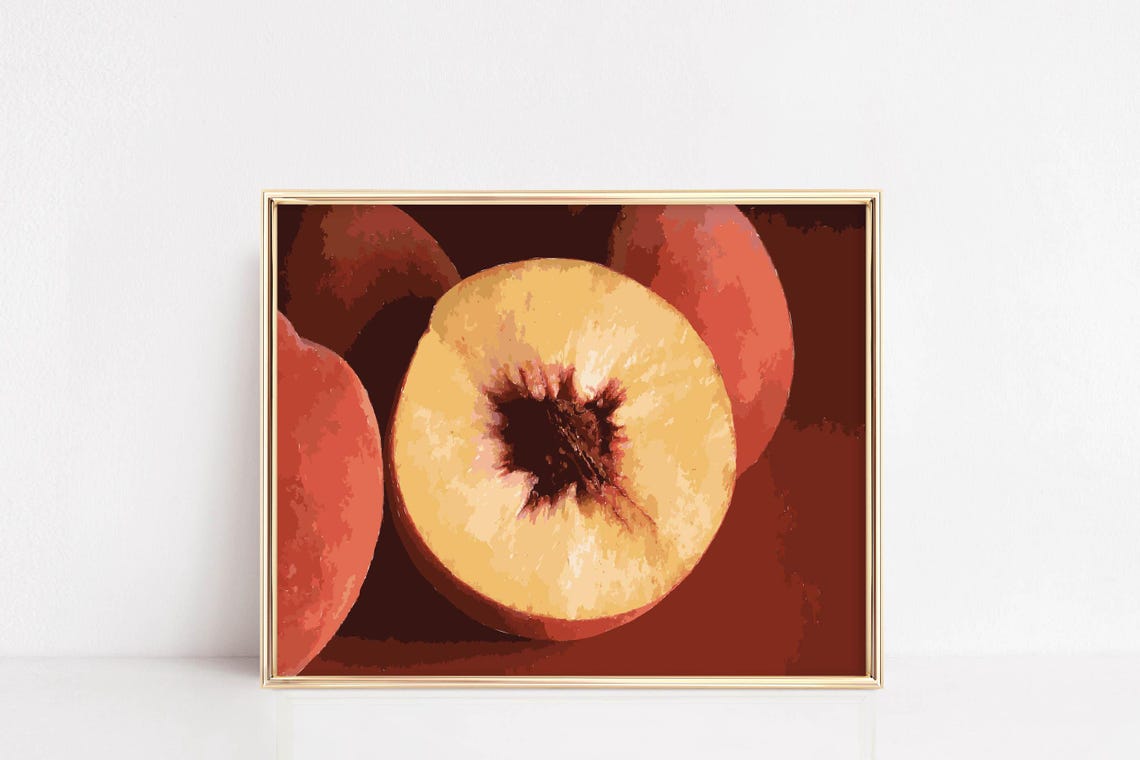 Fresh Sliced Peach Still Life Painting Warm Kitchen Artwork Print - Image 4