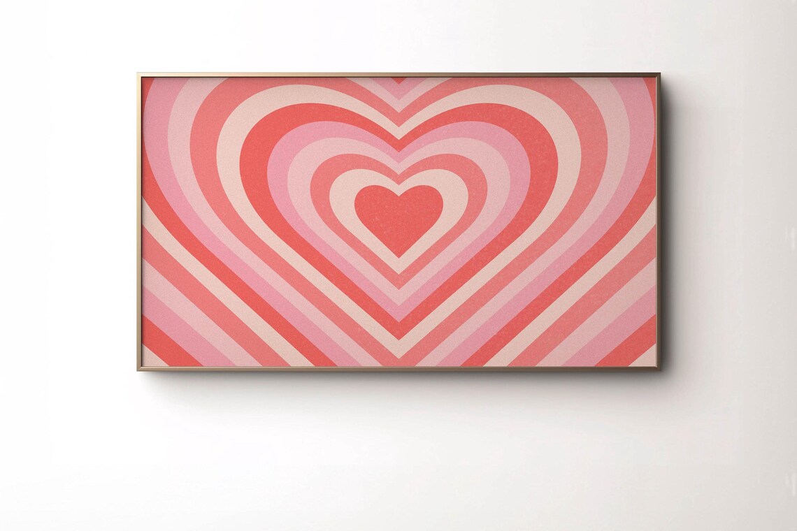 Pink Concentric Hearts Retro Valentine Frame TV Digital Wall Art Print - Image 2