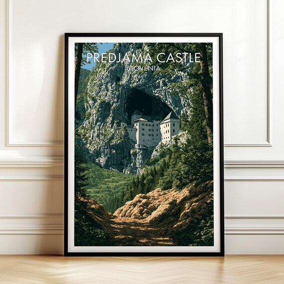 Predjama Castle Slovenia Cave Fortress Mountain Vintage Travel Poster