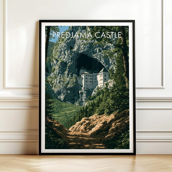 Predjama Castle Slovenia Travel Poster Vintage Europe Landscape Wall Art Print For Home Decor