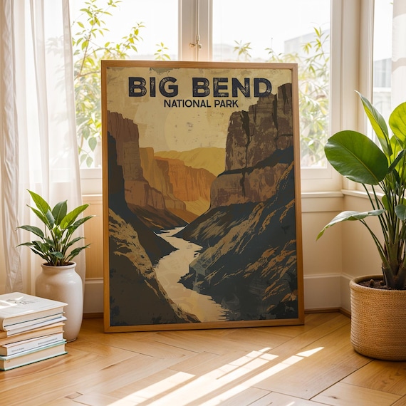 Big Bend National Park Vintage Canyon River Scene Retro Travel Art Poster