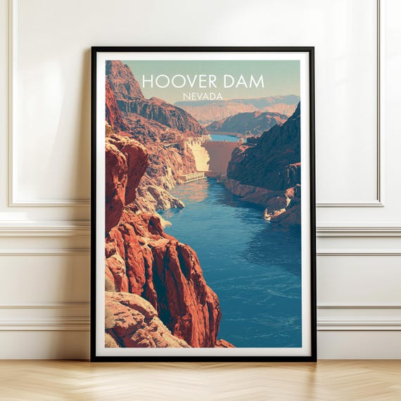 Hoover Dam Nevada Poster Vintage Travel Wall Art Decor Usa Cityscape Print