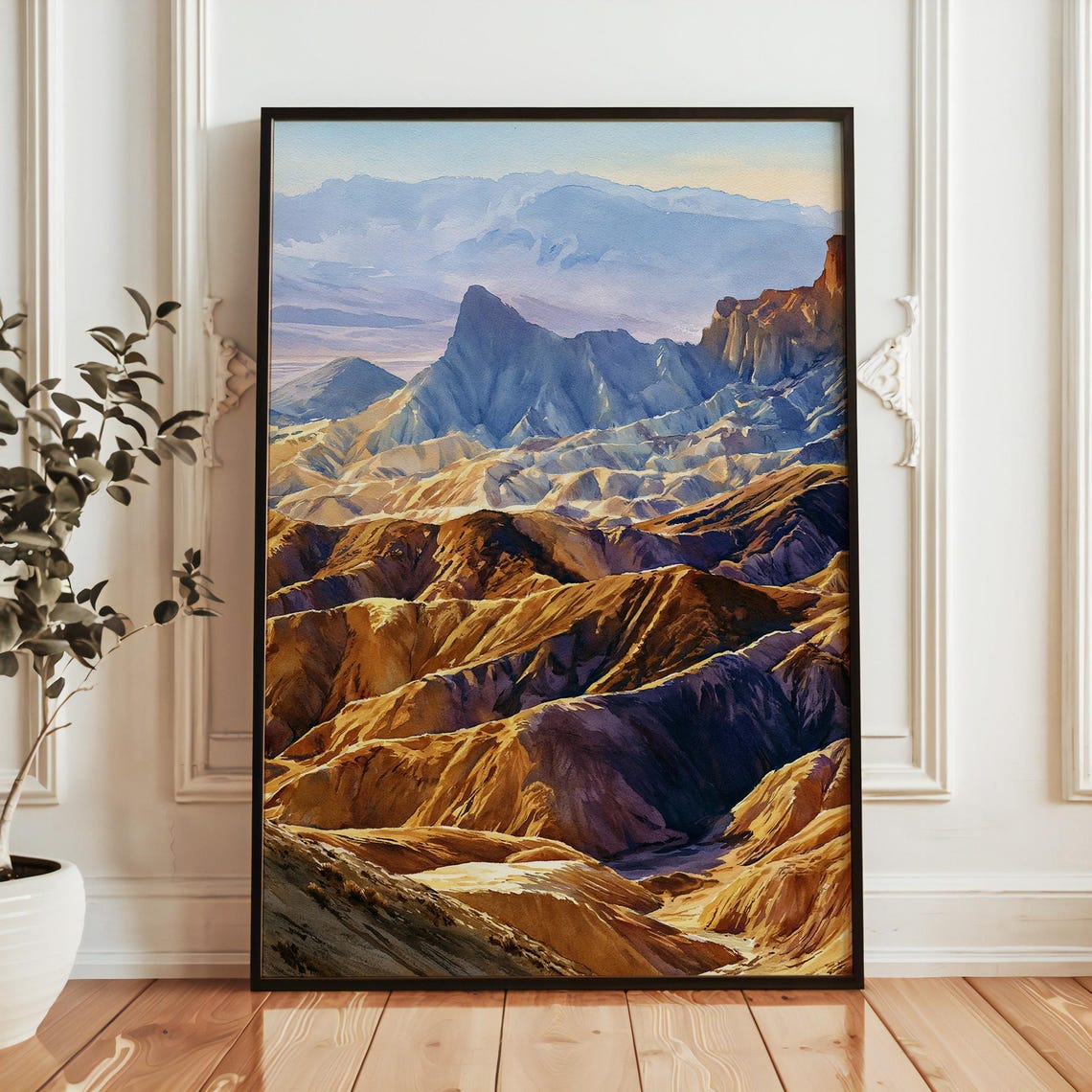 Death Valley National Park Eroded Desert Mountains Watercolor Poster