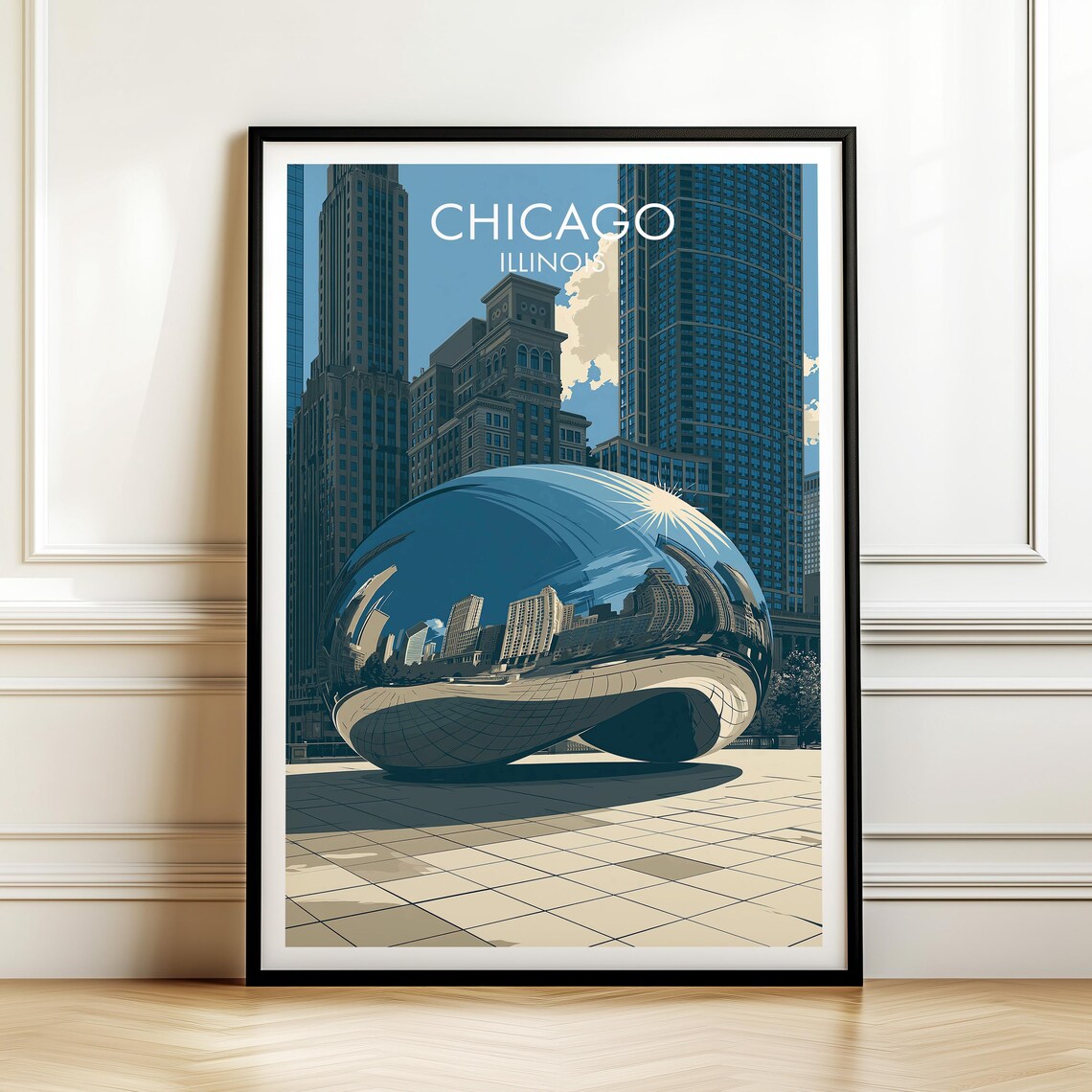 Cloud Gate Chicago Illinois Vintage Travel Poster