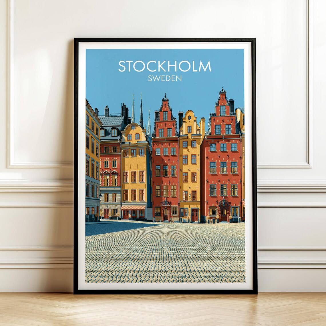 Gamla Stan Stockholm Vintage Europe Cityscape Travel Poster