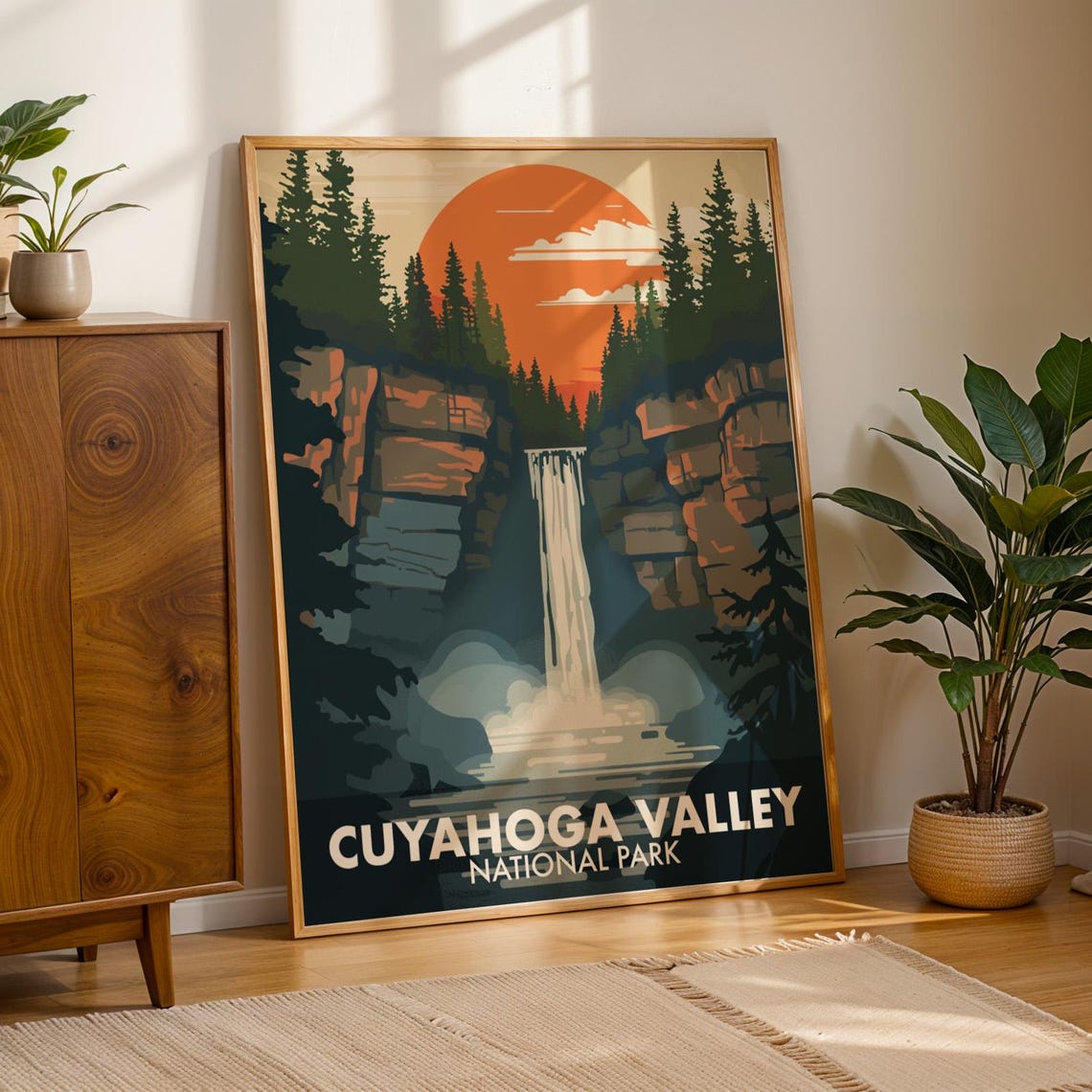 Cuyahoga Valley National Park Waterfall Sunset Travel Poster