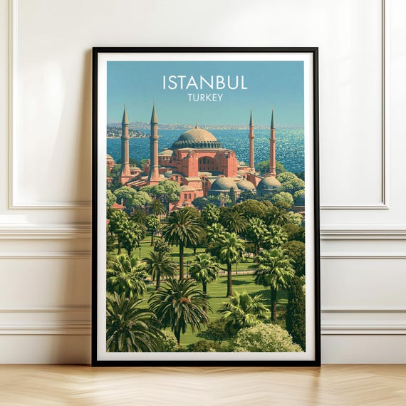 Hagia Sophia Istanbul Travel Poster Vintage Europe Cityscape Wall Art Print