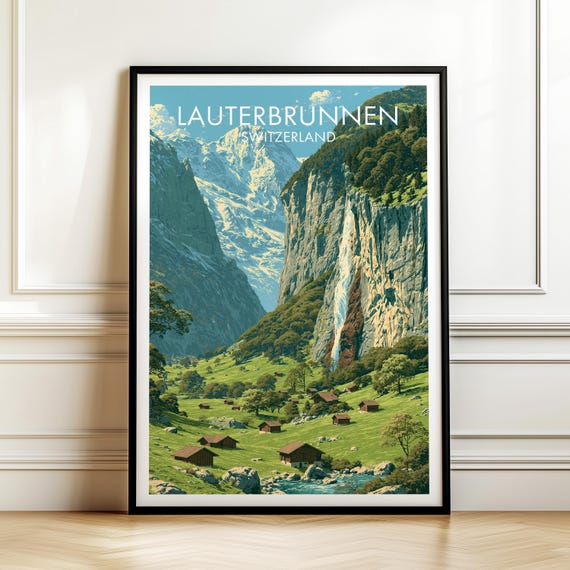 Lauterbrunnen Switzerland Travel Poster Vintage Europe Landscape Wall Art Print For Home Decor