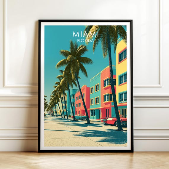 South Beach Miami Florida Poster Vintage Travel Wall Art Decor Usa Cityscape Print