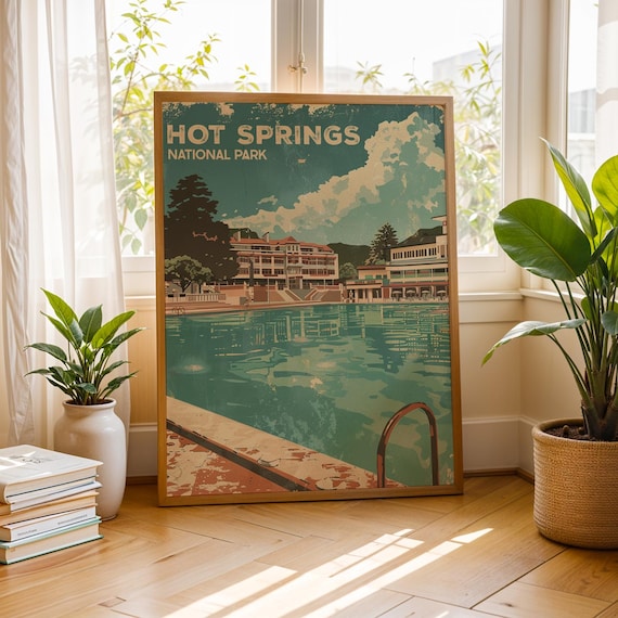 Hot Springs National Park Thermal Pool Bathhouse Vintage Travel Poster