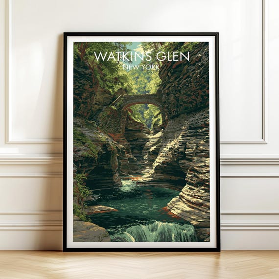 Watkins Glen State Park New York Travel Poster American Landmark Wall Art Print