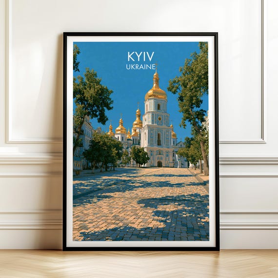 Saint Sophia Cathedral Kyiv Ukraine Travel Poster Vintage Europe Cityscape Wall Art Print