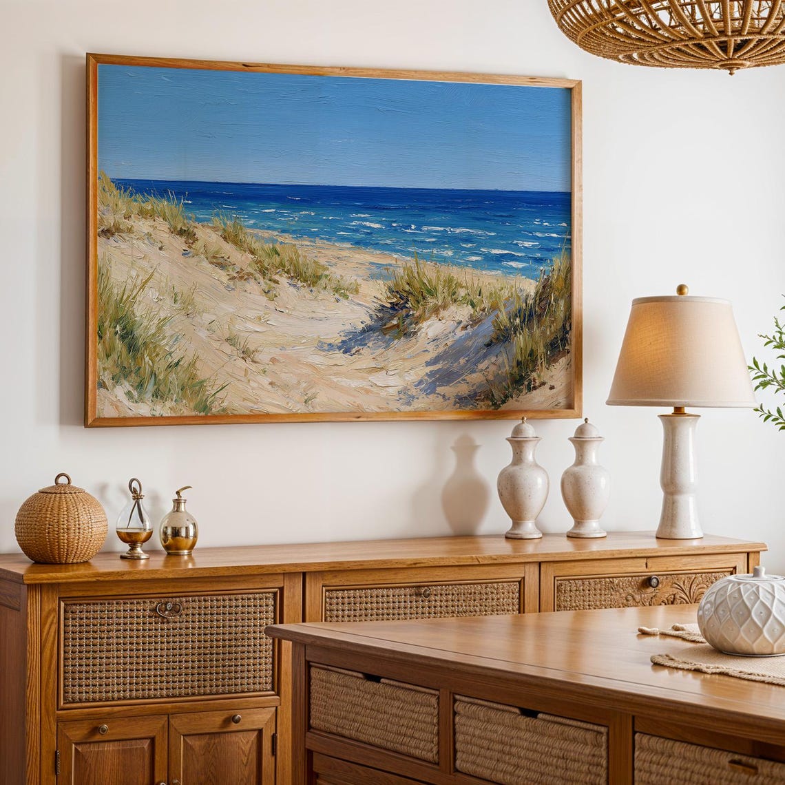 Indiana Dunes Beach Dunes Grassy Shoreline Seascape Art Poster