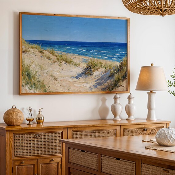 Indiana Dunes Beach Dunes Grassy Shoreline Seascape Art Poster