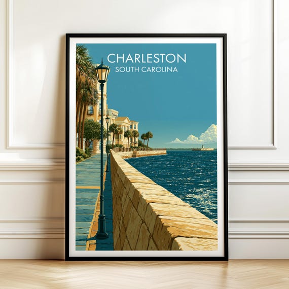 The Battery Charleston South Carolina Poster Vintage Travel Wall Art Decor Usa Cityscape Print