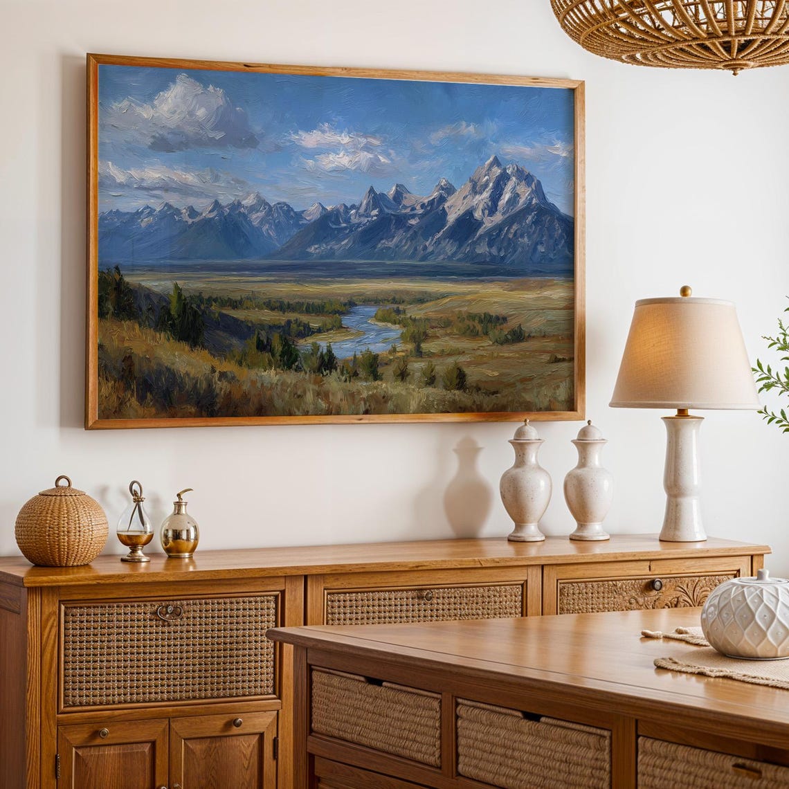 Grand Teton National Park Mountain Range River Valley Poster