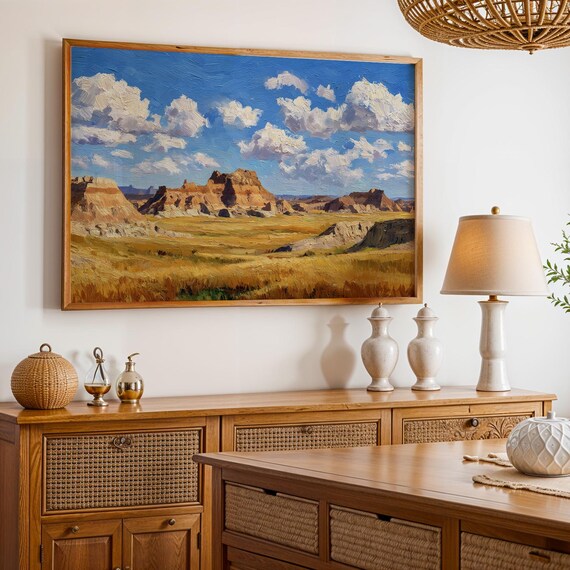 Badlands National Park Golden Prairie Buttes Oil Painting Poster