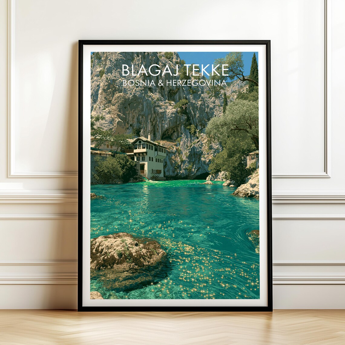 Historic Blagaj Tekke Bosnia Herzegovina Emerald River Travel Poster