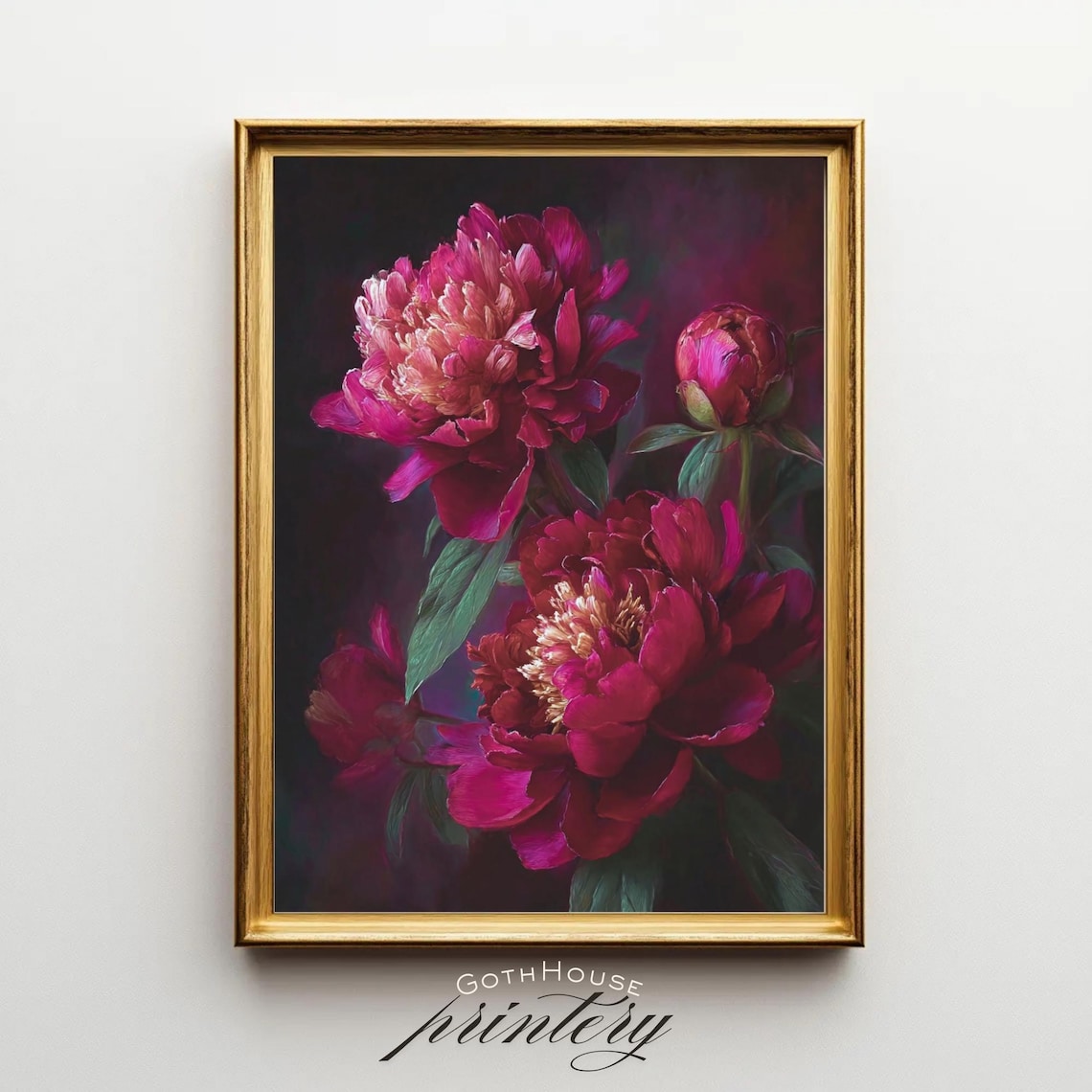 Moody Peony Oil Painting Print, Gothic Botanical Art